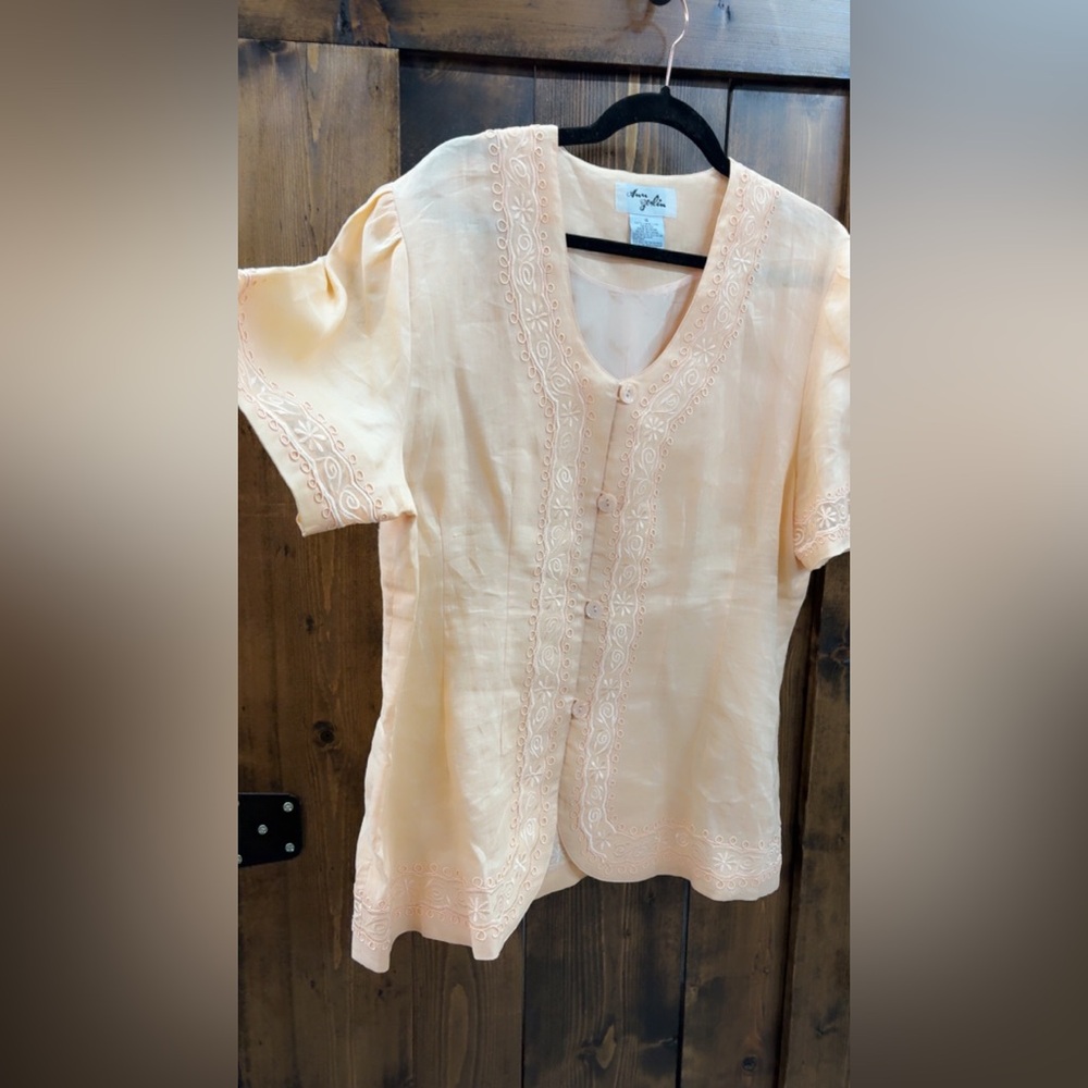 Beautiful Button Down Apricot Embroidered Blouse